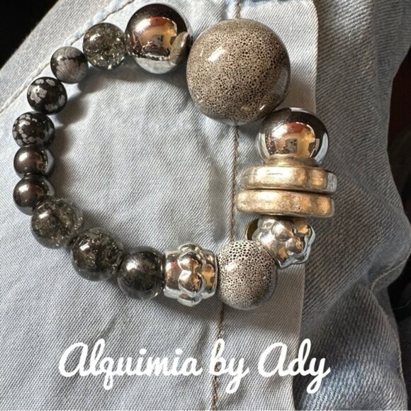 Oversized beads jasper and tourmaline silver bracelet - Picture 1 of 1